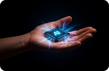 Mano sosteniendo un chip de inteligencia artificial
